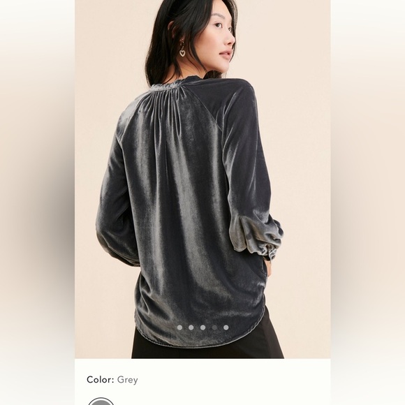 Small Anthropologie pilcro velvet femme button down collarless shirt grey gray - Picture 3 of 14